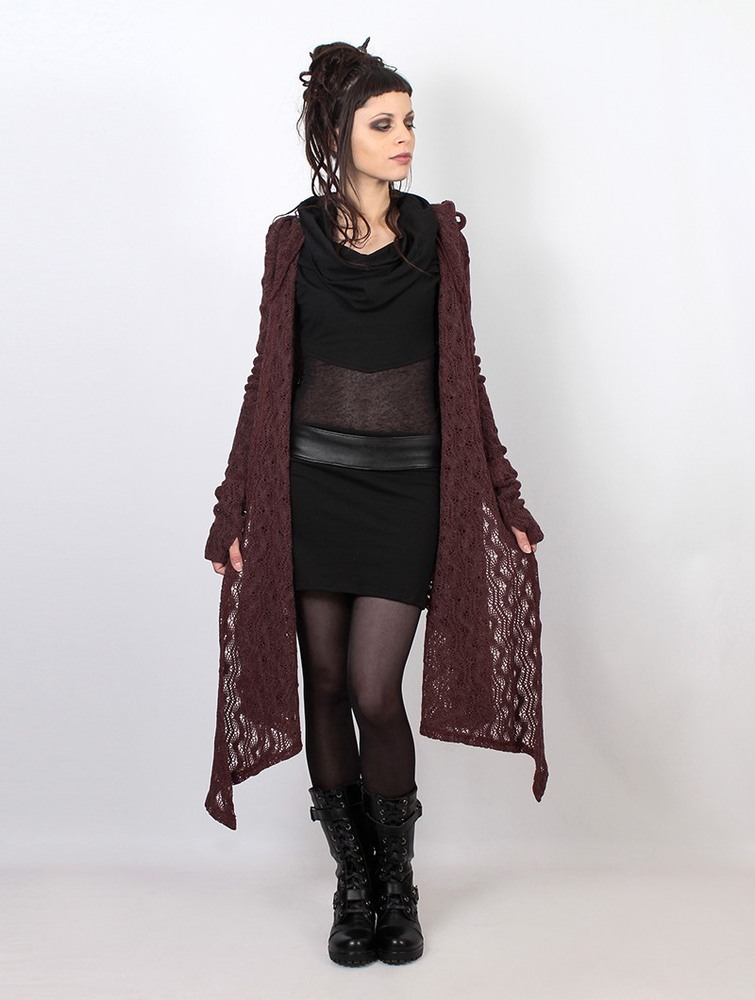 Wine Women Toonzshop Danaeriz Long Sleeve Hooded Crochet Shawl Cardigan Cardigan | UCYHVMJ-25