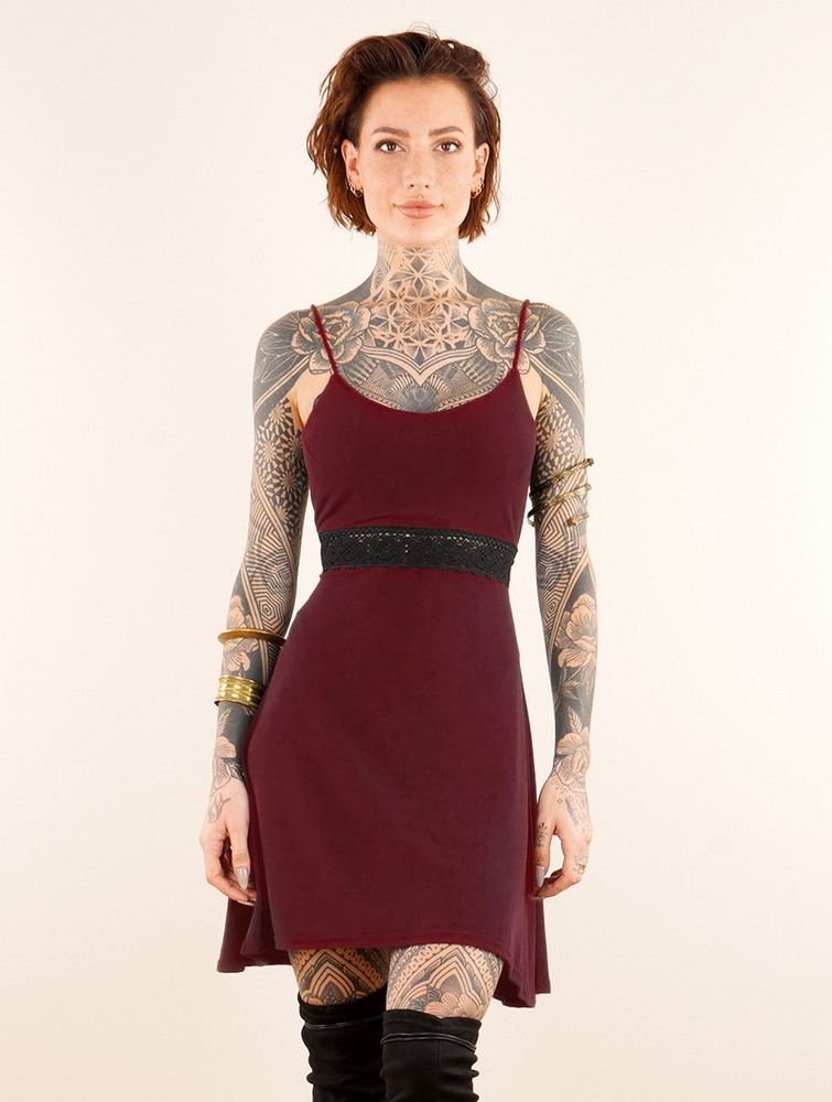 Wine Women Toonzshop Düune Skater Dress With Crochet Dress | FYIUQTM-75