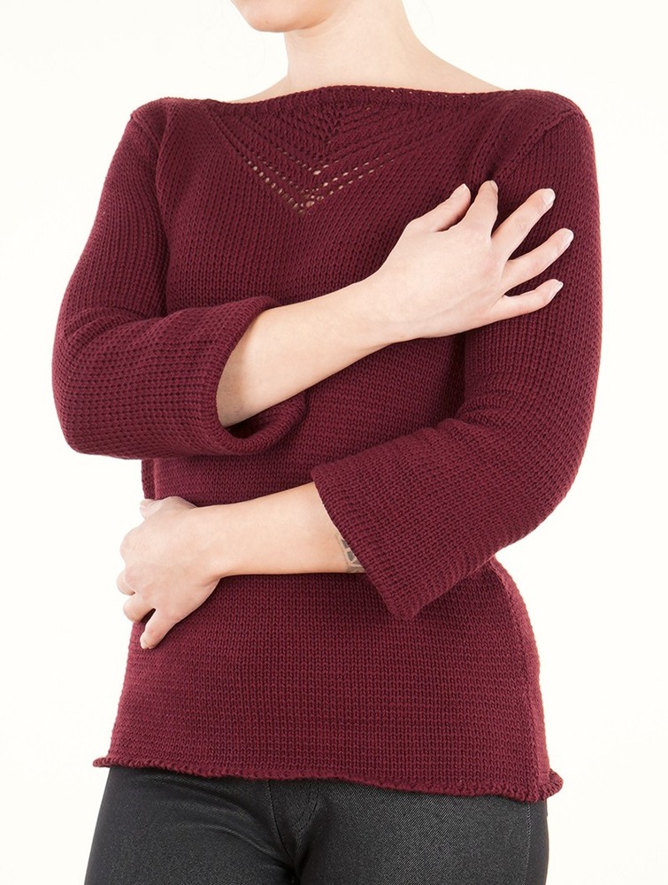 Wine Women Toonzshop Endariadef Open Work Boat Neck Knit Sweater Sweater | VJDZTBH-70