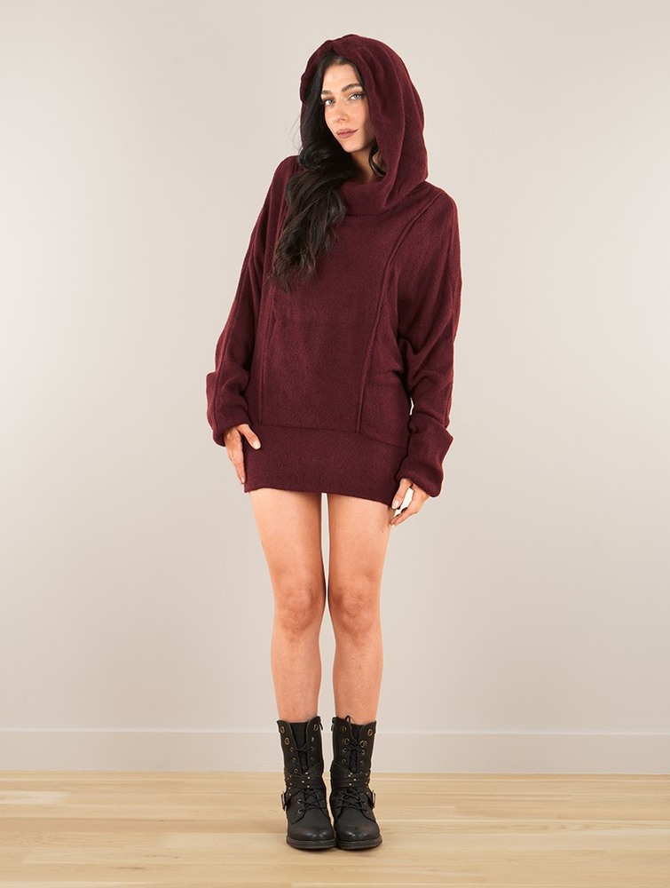 Wine Women Toonzshop Helixx Retractable Hooded Long Sweater Sweater | POXRGSK-67