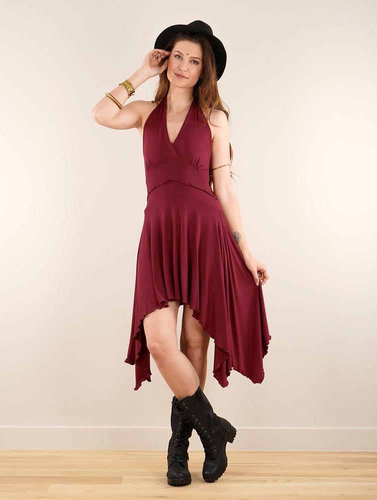 Wine Women Toonzshop Naela Sleeveless V-neck Flared Dress Dress | VFCLDSB-71