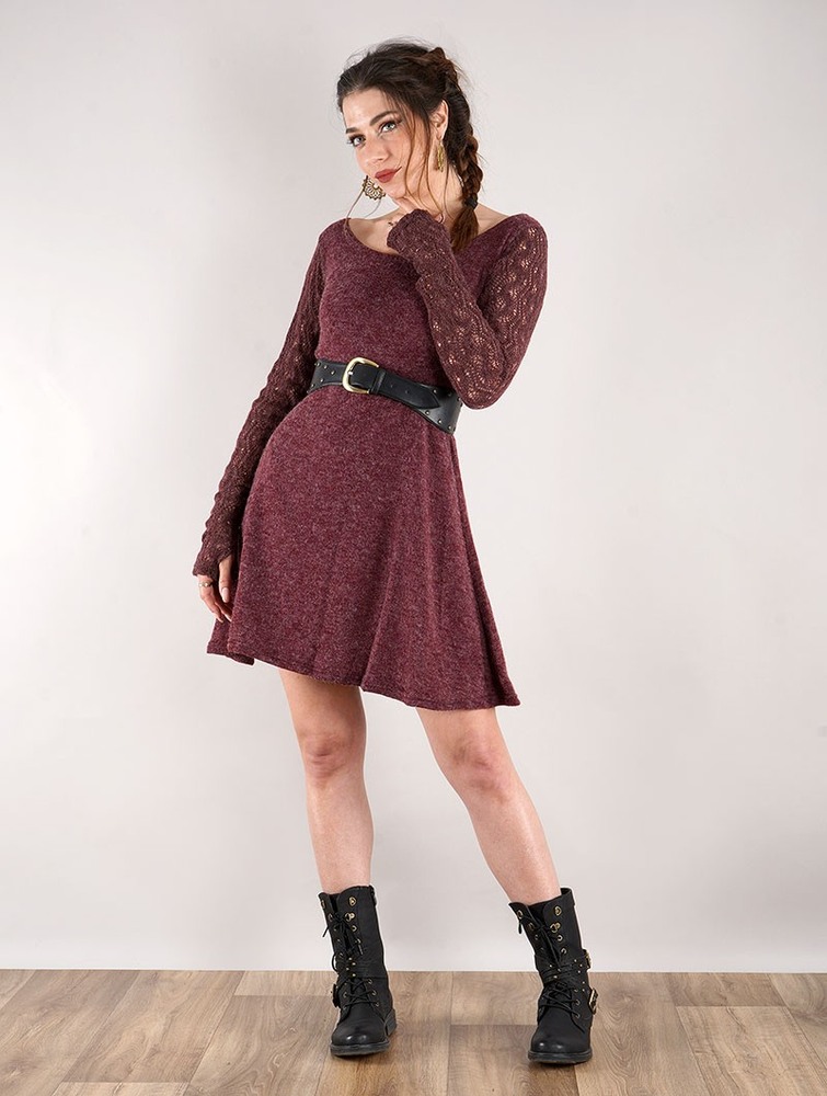 Wine Women Toonzshop Oroshï Crochet Sleeve Sweater Dress Dress | YJTDCUE-38