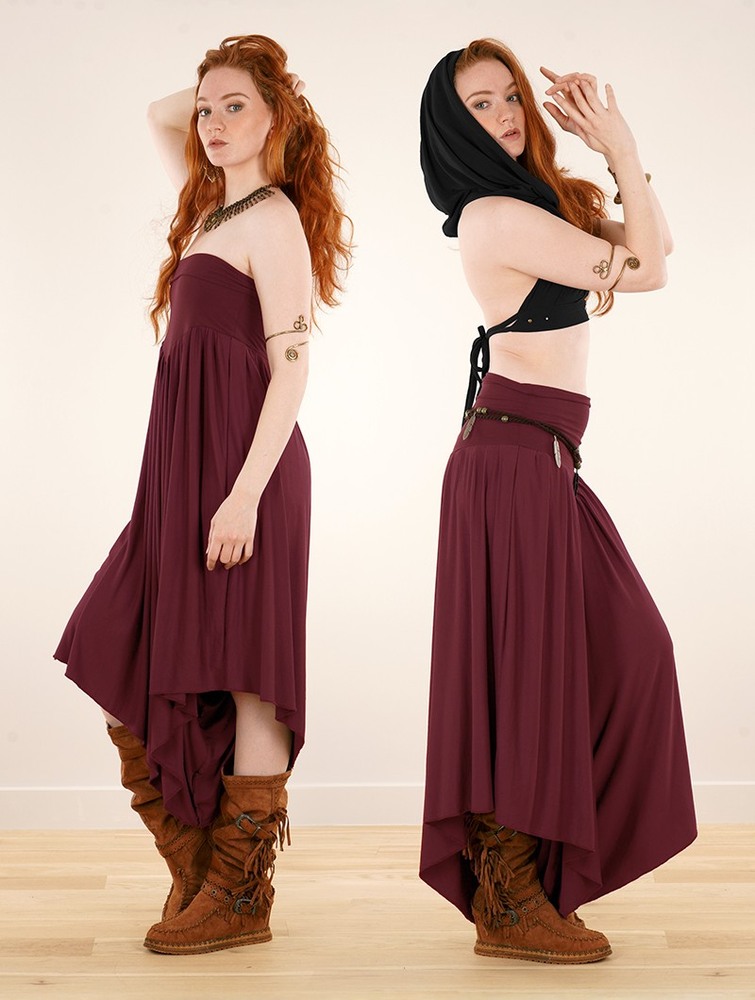 Wine Women Toonzshop Shojo Skirted Harem Pant 2in1 Dress Dress | LTMOKQB-74