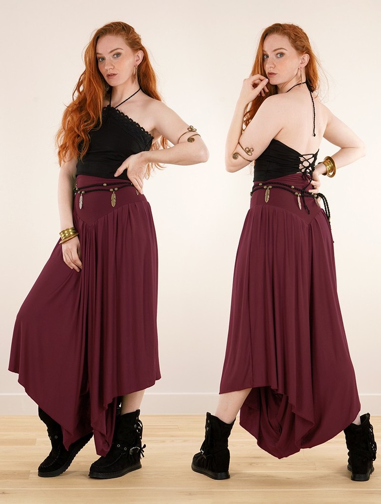 Wine Women Toonzshop Shojo Skirted Harem Pant 2in1 Dress Dress | LTMOKQB-74