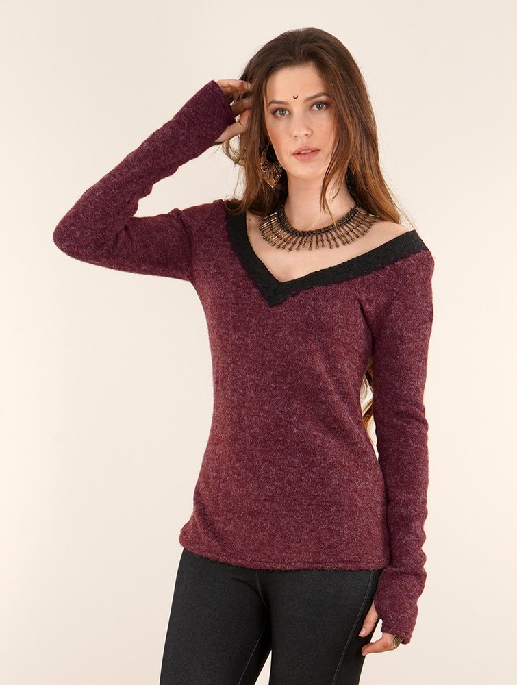 Wine Women Toonzshop Ysälys Reversible Crochet-neck Sweater Sweater | PRHSEQM-63