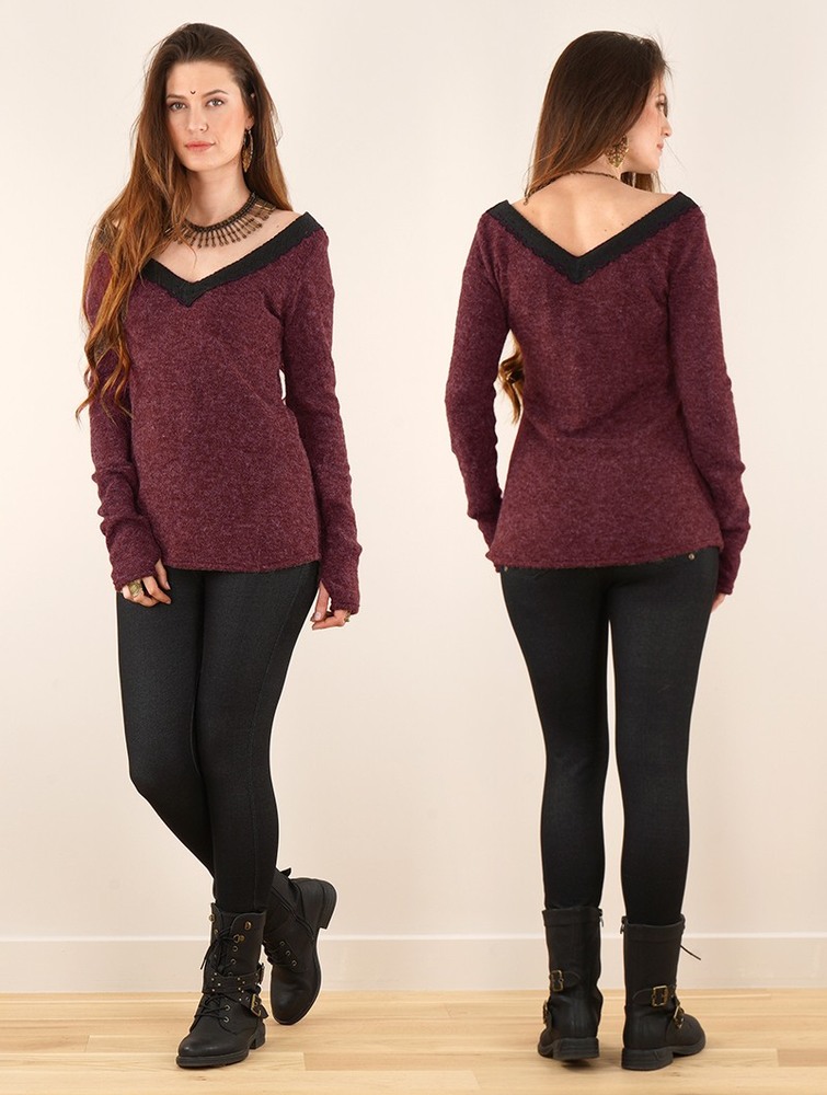 Wine Women Toonzshop Ysälys Reversible Crochet-neck Sweater Sweater | PRHSEQM-63