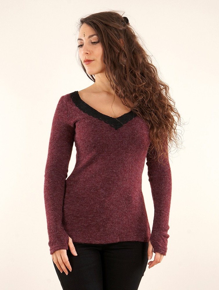 Wine Women Toonzshop Ysälys Reversible Crochet-neck Sweater Sweater | PRHSEQM-63