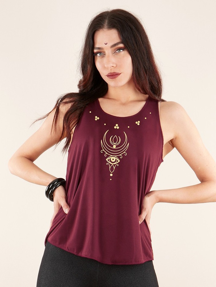 Wine and gold Women Toonzshop Alruwhani Printed Tank Top Tank Top | PKHRQJG-50