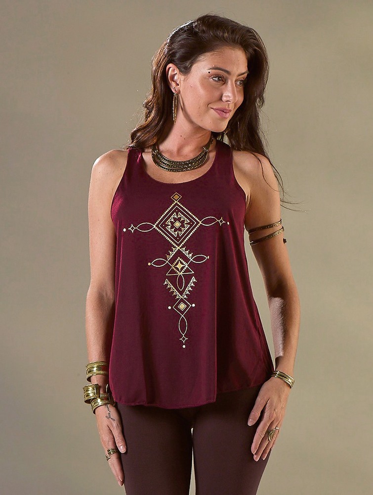 Wine and gold Women Toonzshop Luunja Printed Tank Top Tank Top | TIPNJKD-82