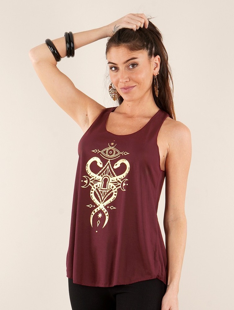 Wine and gold Women Toonzshop Naakini Printed Tank Top Tank Top | CPSKBVD-72